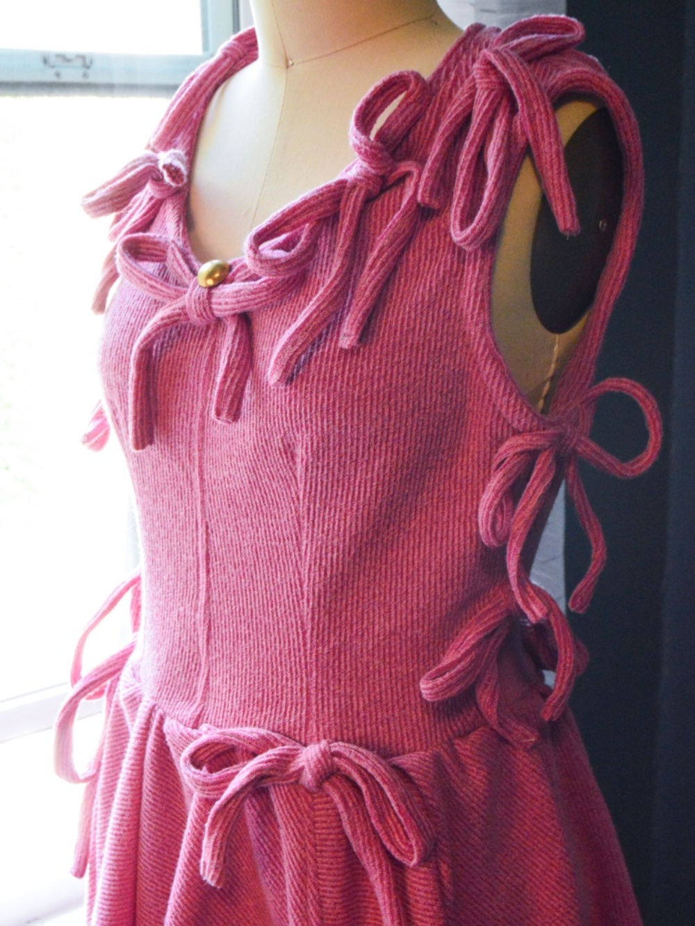 One of One Handmade, Dusty Pink Asymmetrical Soft Knit Mini Dress, with Bows - Picture 12 of 17